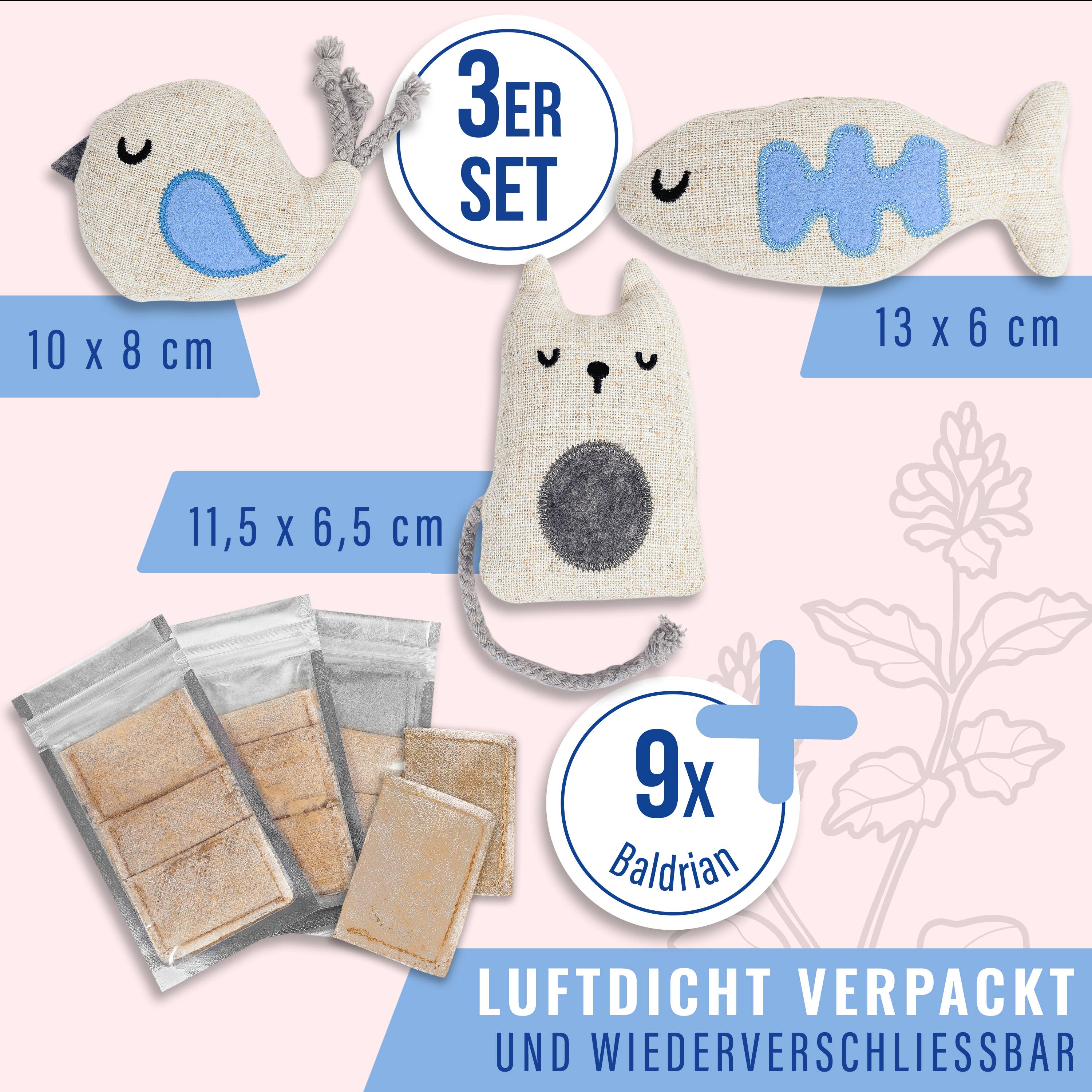 Katzenspielzeug mit Baldrian -3er Set- inkl. Refill