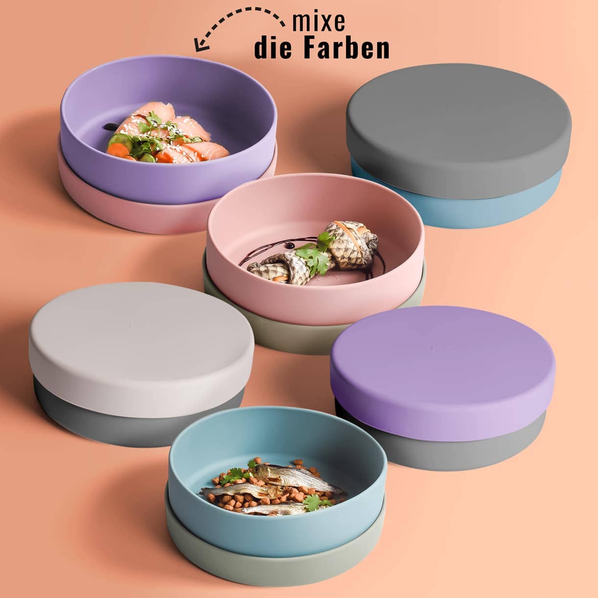 Silikon-Futternapf mit Deckel für Hunde & Katzen– MIX