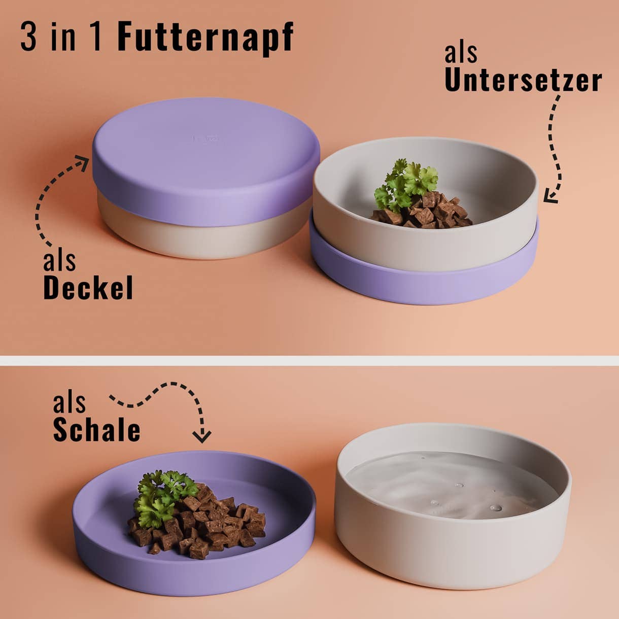 Silikon-Futternapf mit Deckel für Hunde & Katzen– MIX