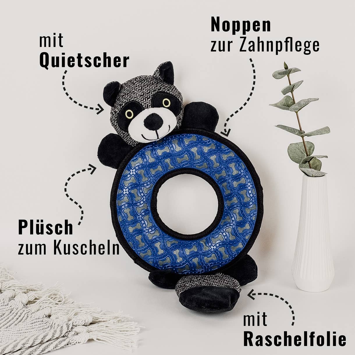 Hundespielzeug Waschbär - quietscht und raschelt